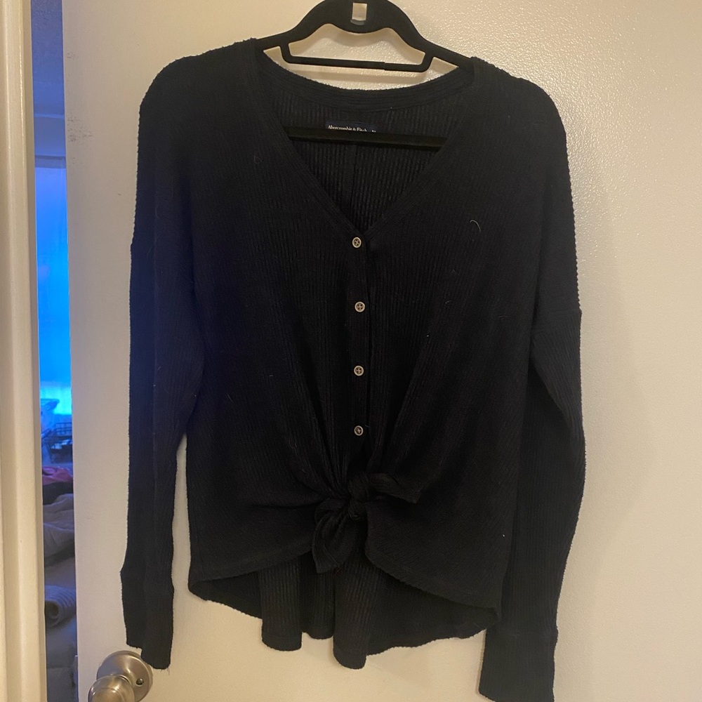 A&F Button Up And Tie Front Light Sweater Top - image 1